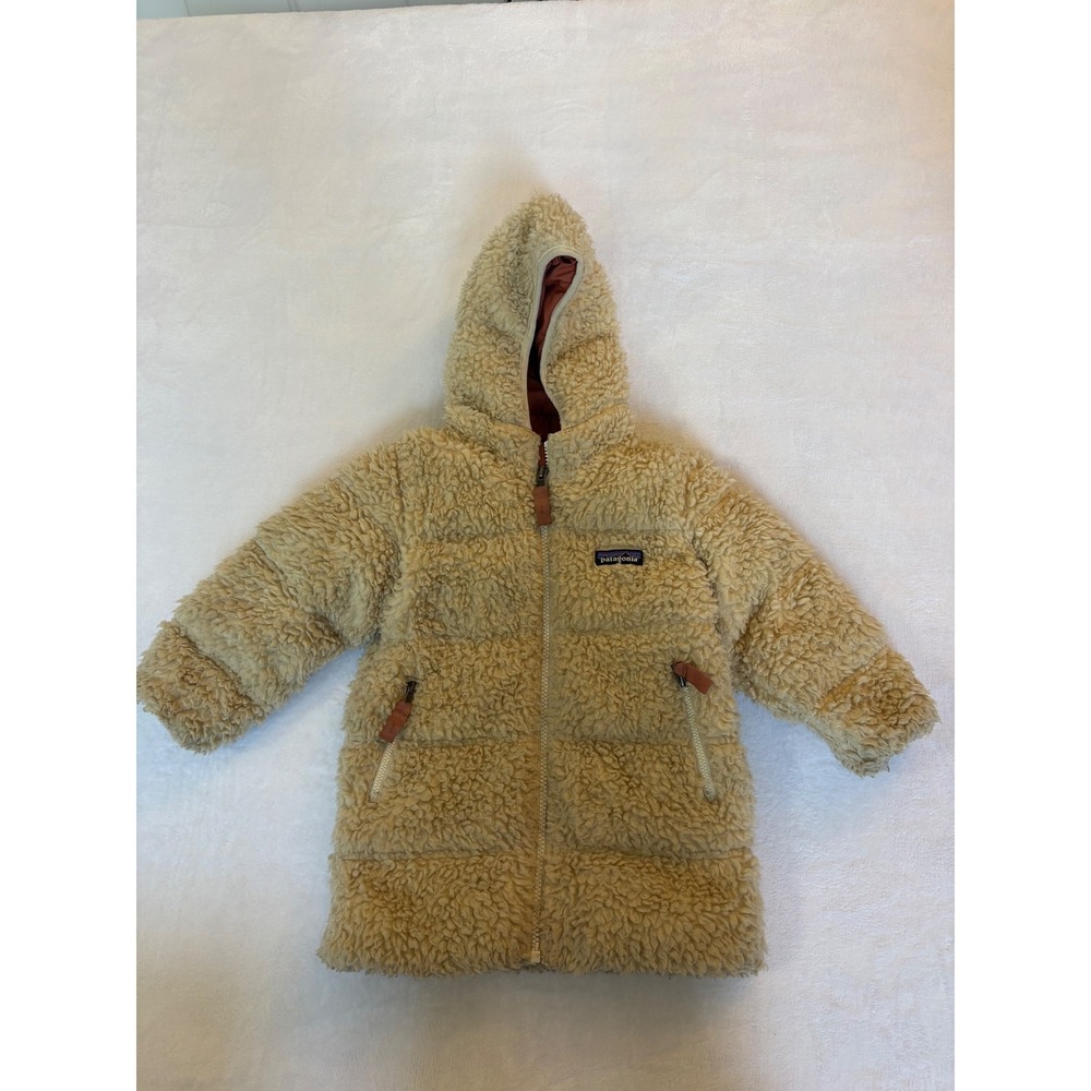 Patagonia Toddler Girls 2T Reversible Down Sweater Hoody Fleece Jacket Cream
